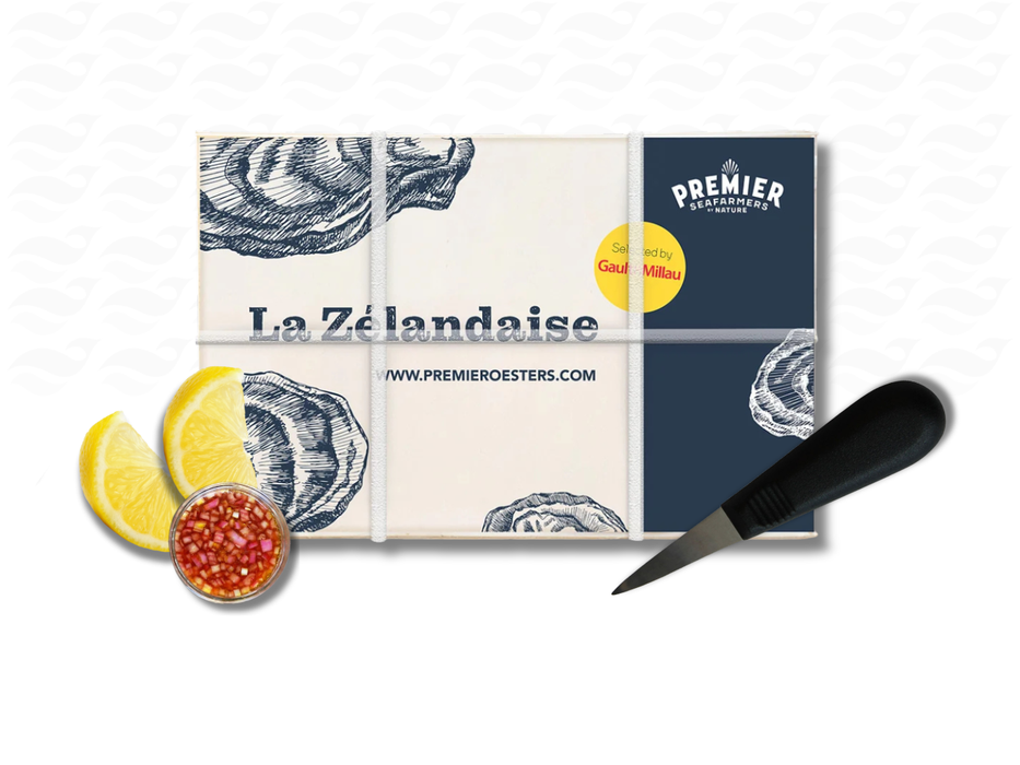 12 Verse Oesters + Gratis Oestermes, Citroenschijfjes & Vinaigrette