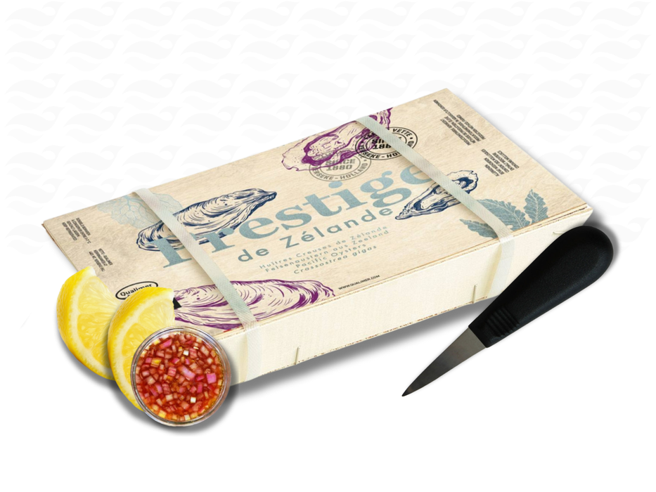 12 Verse Oesters + Gratis Oestermes, Citroenschijfjes & Vinaigrette