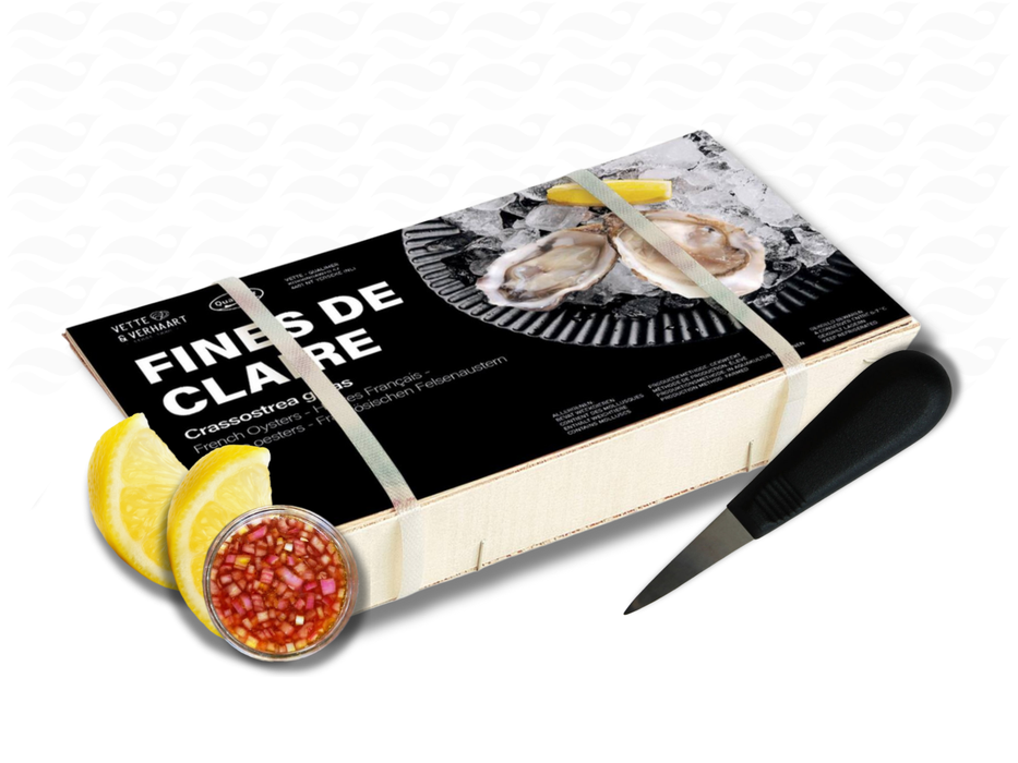 12 Verse Oesters + Gratis Oestermes, Citroenschijfjes & Vinaigrette